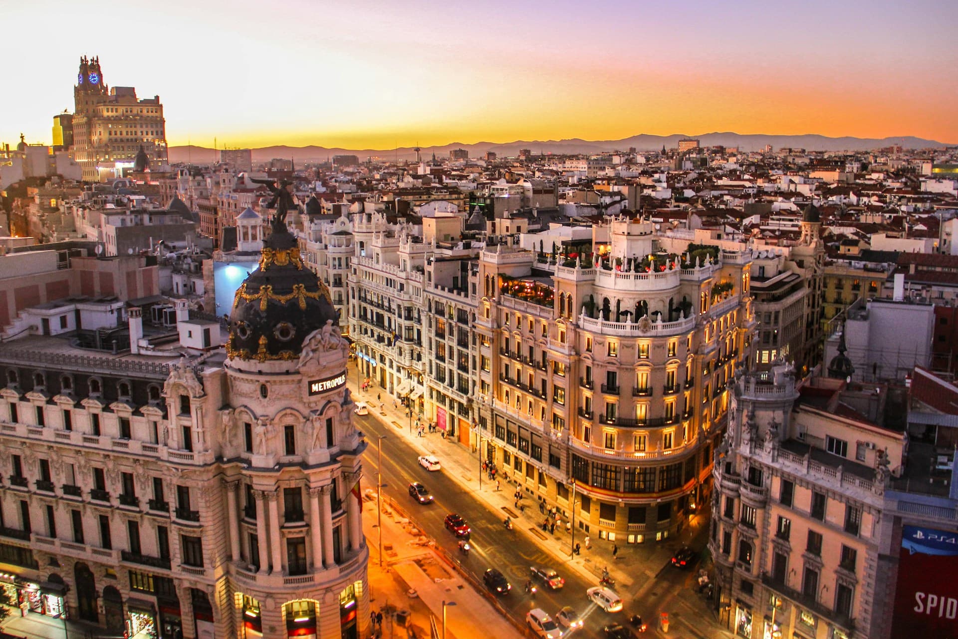 Rooftop view of the Circulo de Bellas Artes in Cibeles showcasing the vibrant real estate landscape of Madrid.